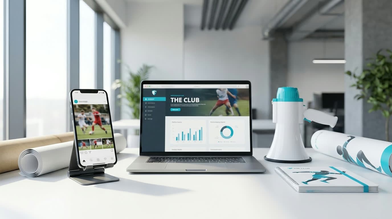 Web del club, redes sociales y material de marketing de un club deportivo